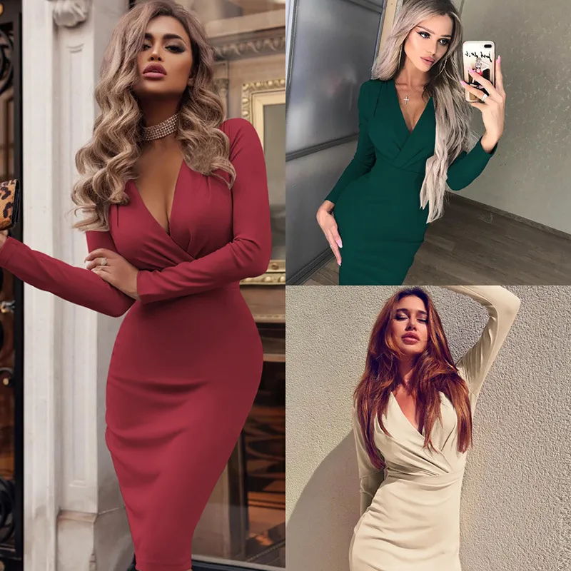sexy spring and autumn long sleeve long bodycon dress