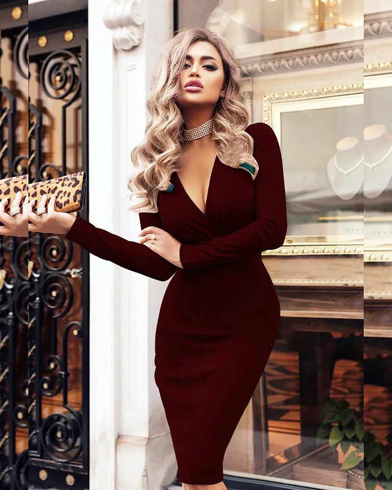 sexy spring and autumn long sleeve long bodycon dress