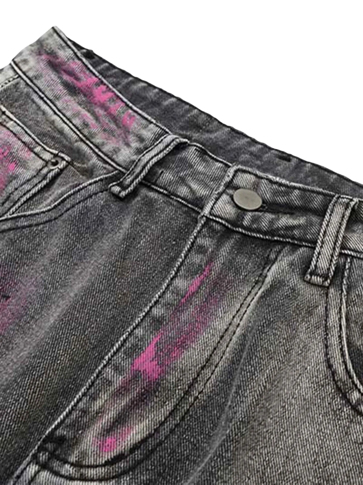 Sneakerhill Graffiti Distressed Washed Baggy Jeans - 1886