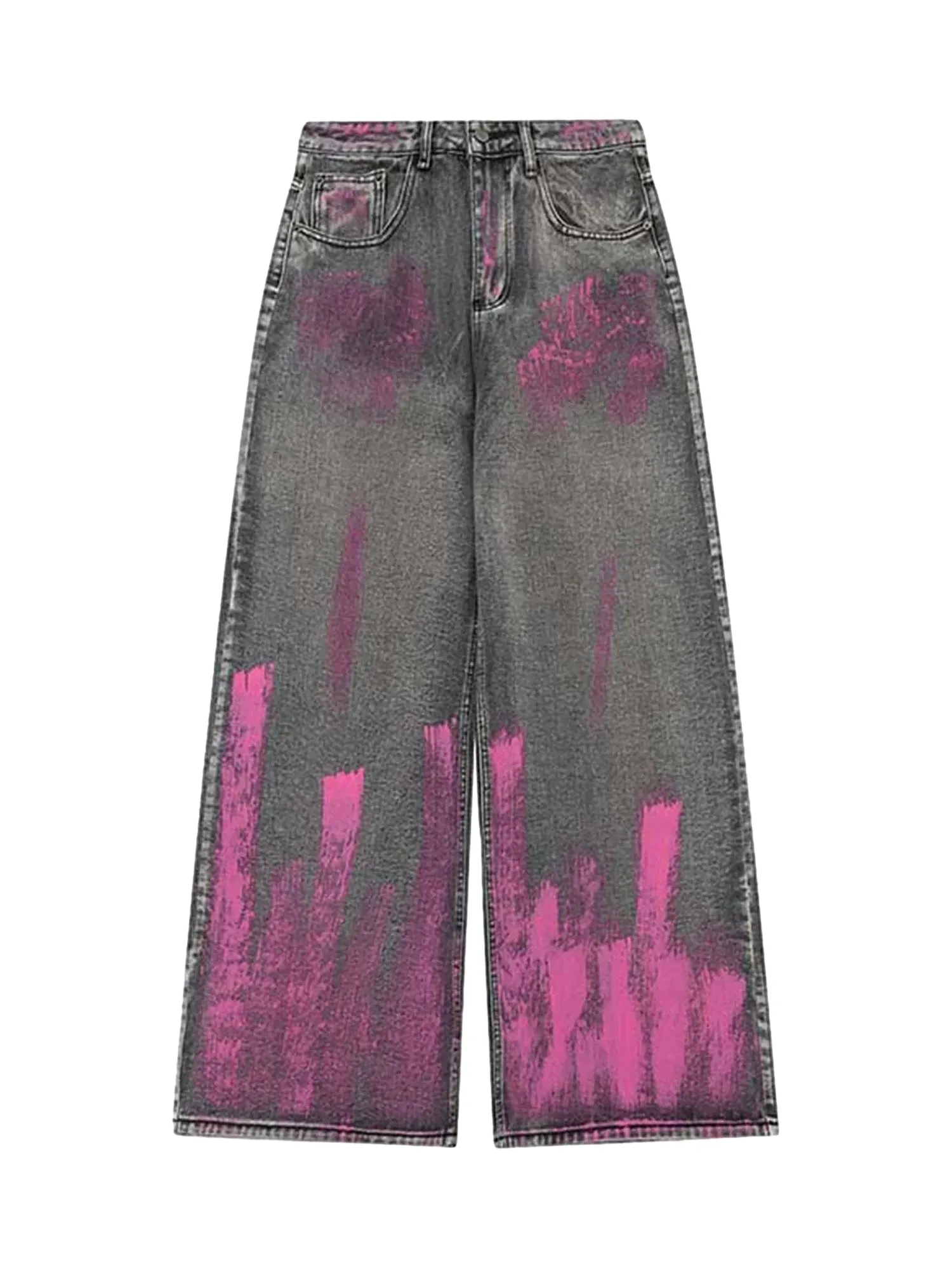 Sneakerhill Graffiti Distressed Washed Baggy Jeans - 1886