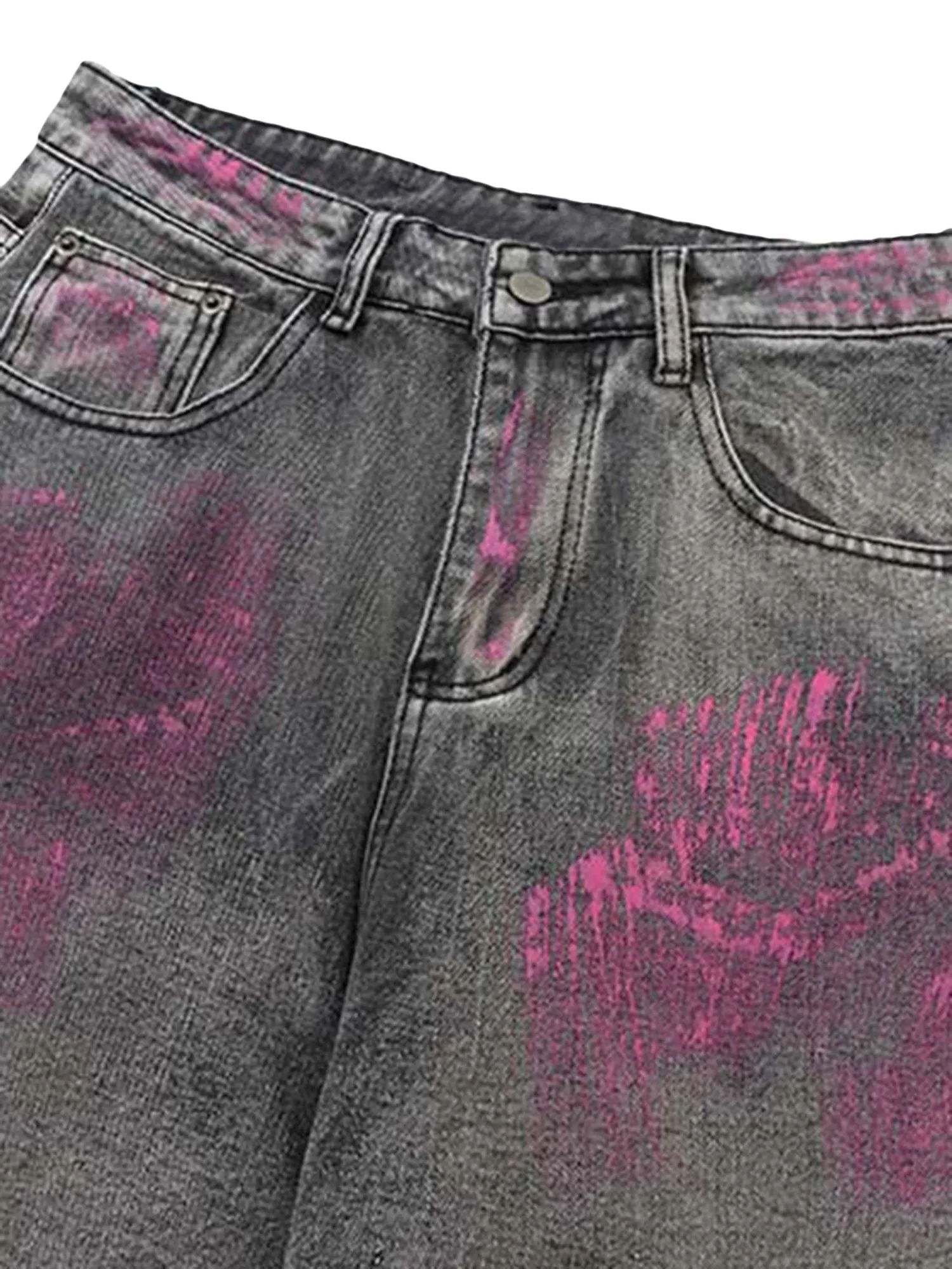 Sneakerhill Graffiti Distressed Washed Baggy Jeans - 1886