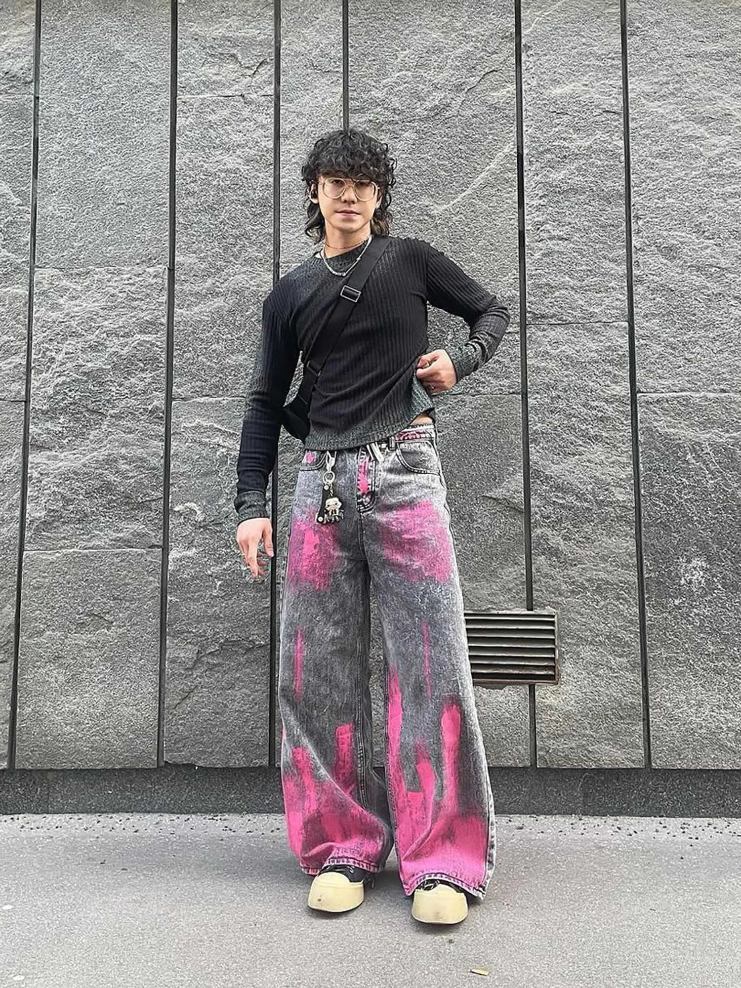Sneakerhill Graffiti Distressed Washed Baggy Jeans - 1886