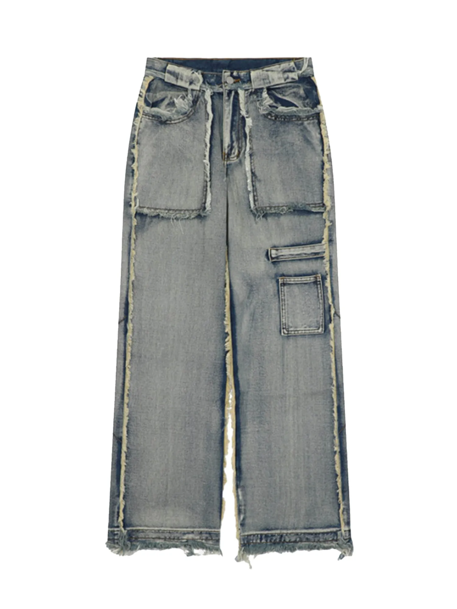 Sneakerhill High Street Washed And Distressed Raw Edge Jeans - 2068