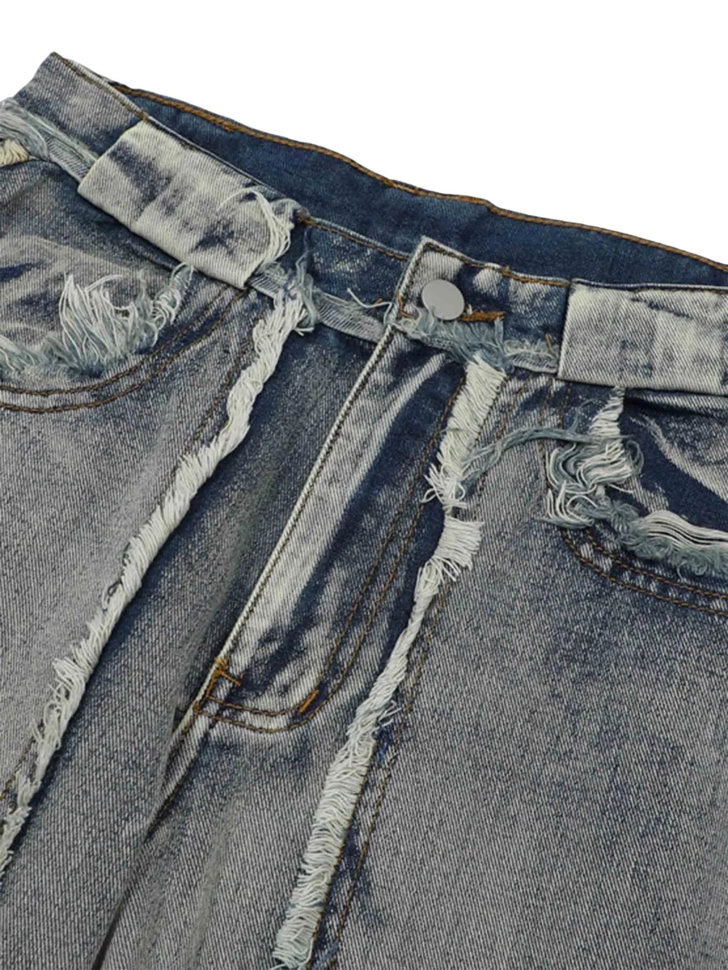 Sneakerhill High Street Washed And Distressed Raw Edge Jeans - 2068