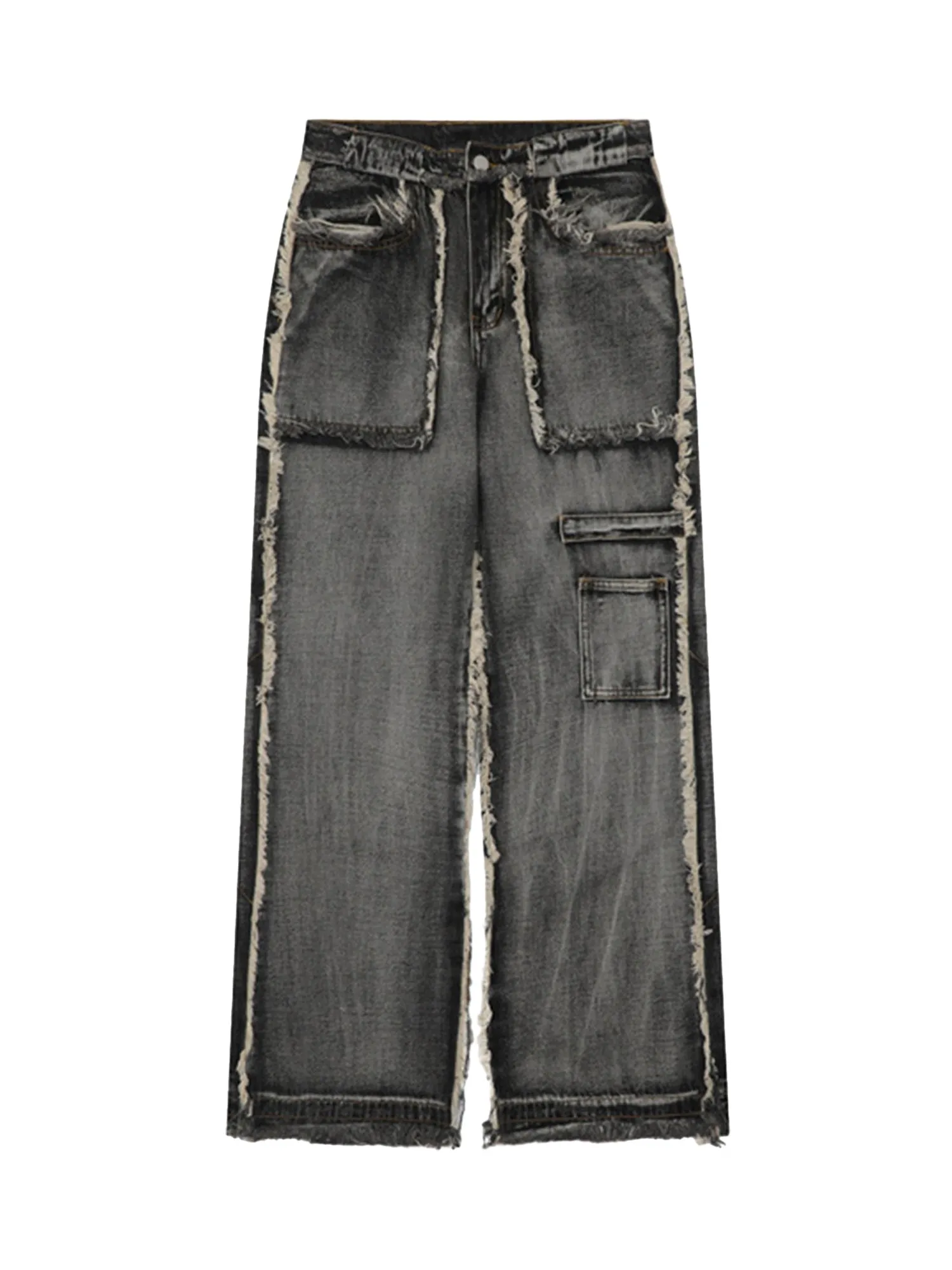 Sneakerhill High Street Washed And Distressed Raw Edge Jeans - 2068