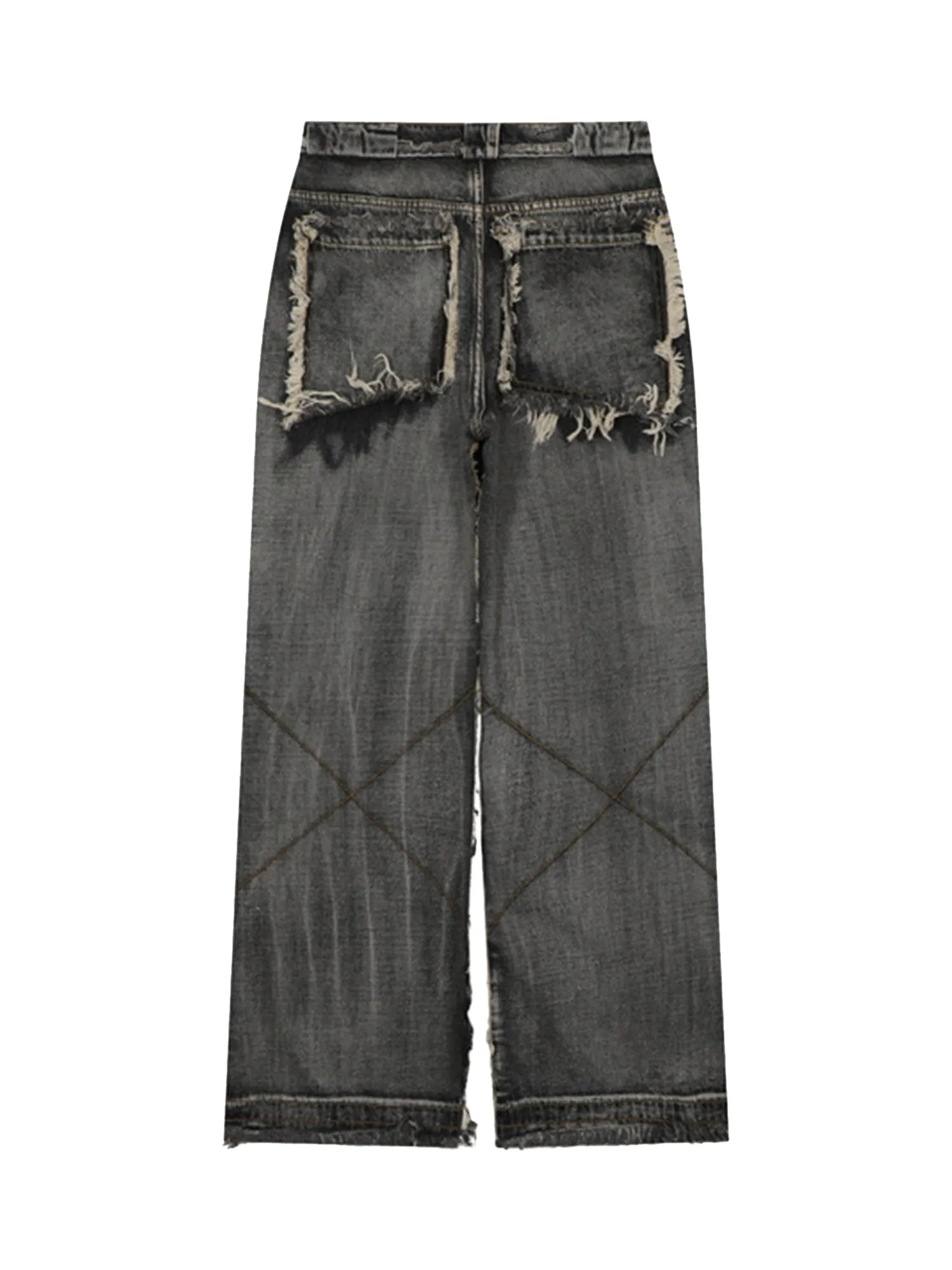 Sneakerhill High Street Washed And Distressed Raw Edge Jeans - 2068