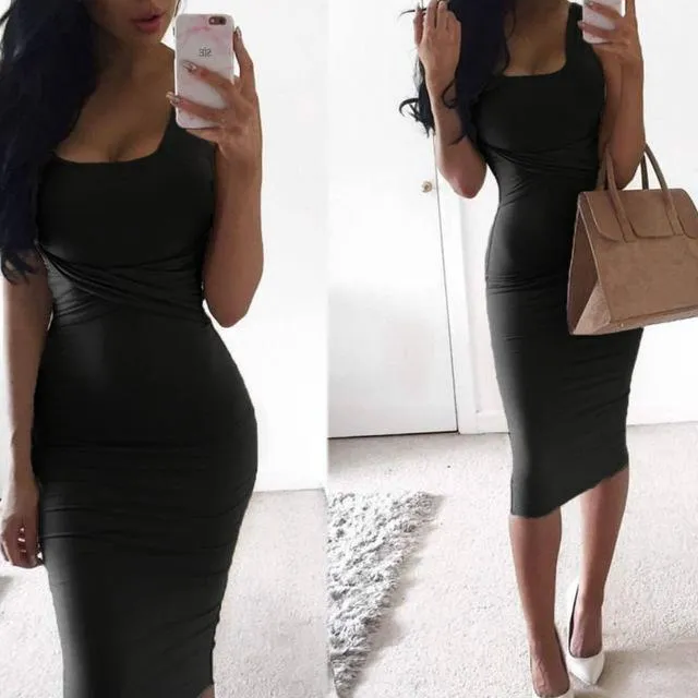 Solid Sleeveless Tight Bodycon Dresses