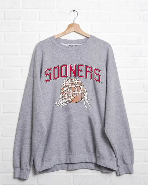 Sooners Basketball Fling Puff Ink Gray Thrifted Sweatshirt
