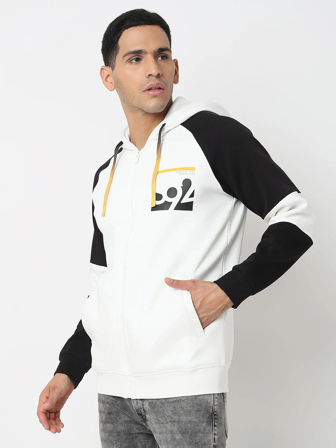 Spykar Hooded Full Sleeves White Sweatshirt For Men