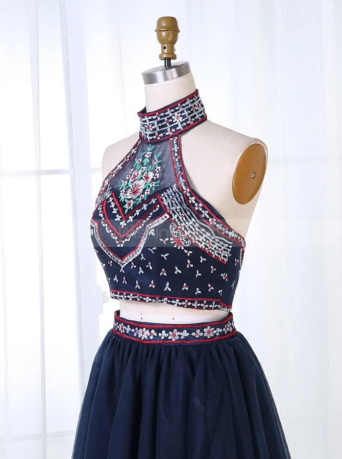 Two Piece Homecoming Dresses,High Neck Homecoming Dress,Black Homecoming Dress,HC00036