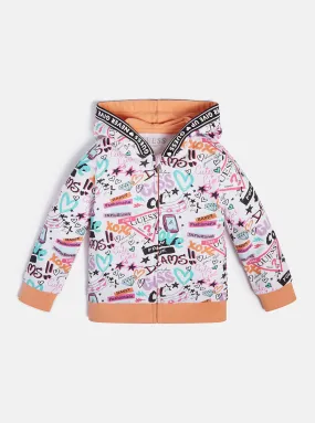 White Graffiti Print Active Jacket (2-7)