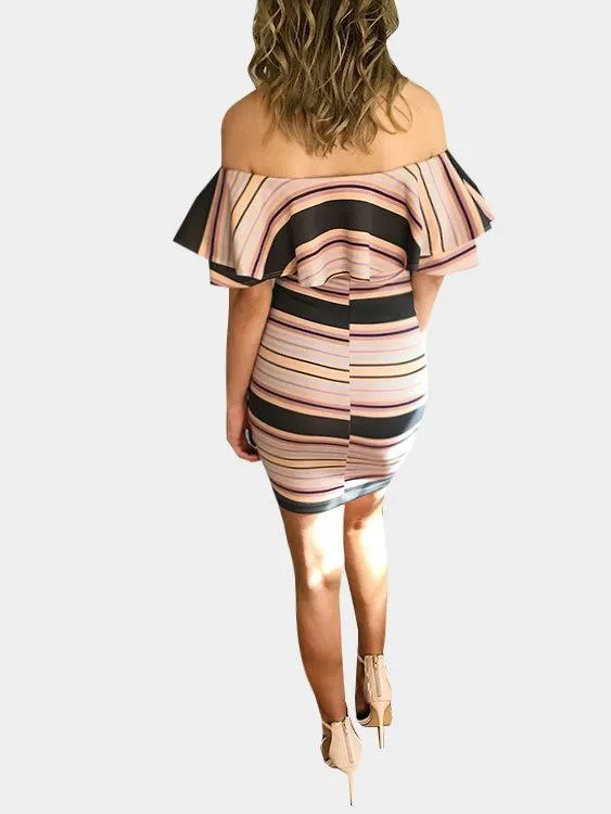 Wholesale Off The Shoulder Short Sleeve Stripe Bodycon Mini Dresses