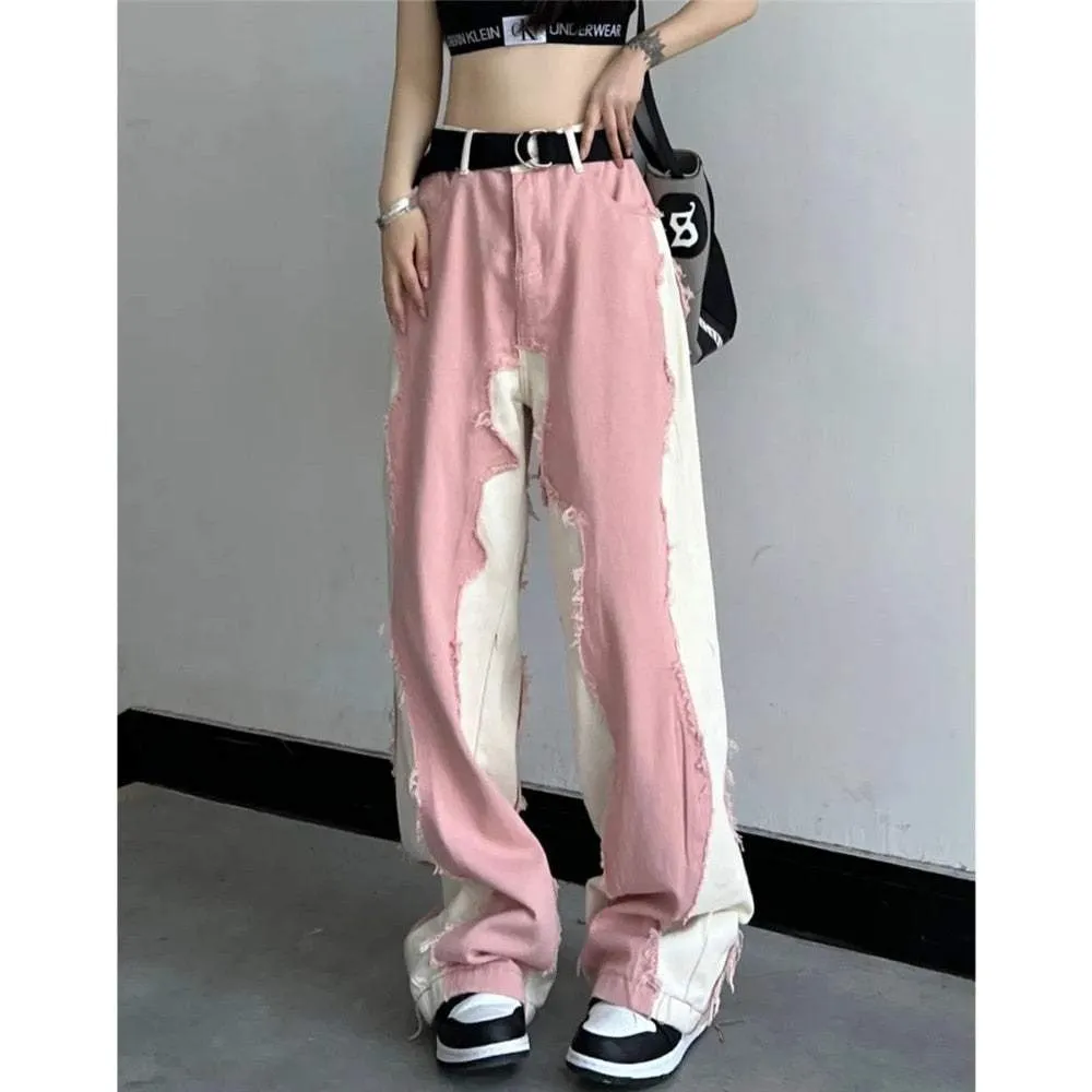 Zweifarbige Baggy-Hose im Trendigen Soft-Girl-Look