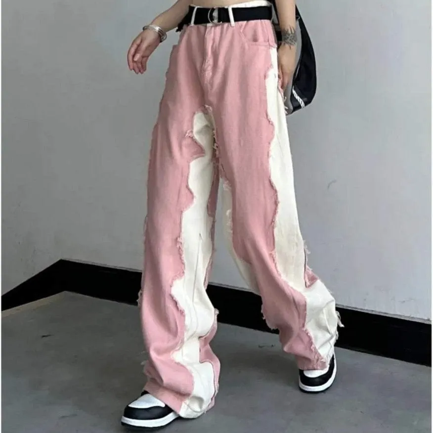 Zweifarbige Baggy-Hose im Trendigen Soft-Girl-Look